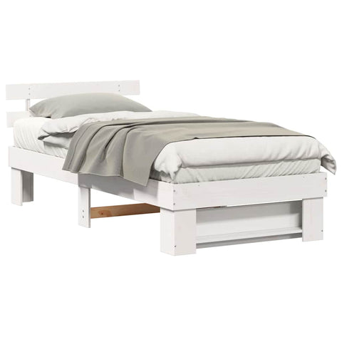 vidaXL Bed Frame with Headboard White 100 x 200 cm Solid pine wood