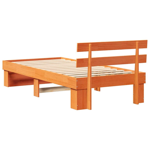 vidaXL Bed Frame with Headboard Wax brown 100 x 200 cm Solid pine wood