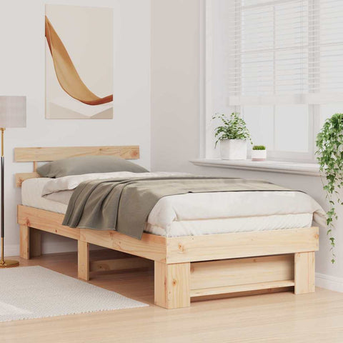vidaXL Bed Frame with Headboard Brown 90 x 200 cm Solid pine wood