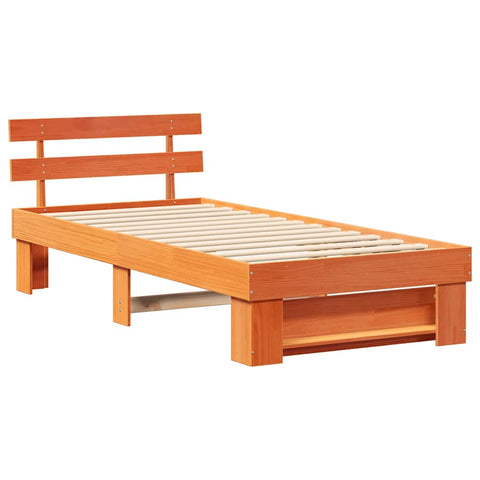 vidaXL Bed Frame with Headboard Wax brown 90 x 200 cm Solid pine wood