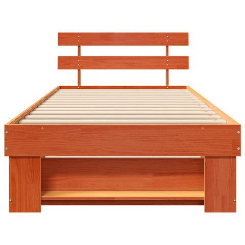 vidaXL Bed Frame with Headboard Wax brown 90 x 200 cm Solid pine wood