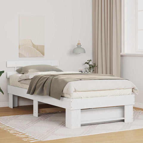 vidaXL Bed Frame with Headboard White 90 x 190 cm Solid pine wood