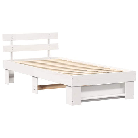vidaXL Bed Frame with Headboard White 90 x 190 cm Solid pine wood