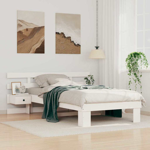 vidaXL Bed Frame with Headboard White 100 x 200 cm Solid pine wood
