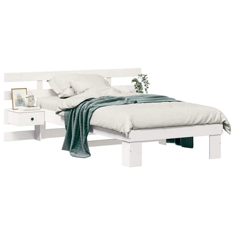 vidaXL Bed Frame with Headboard White 90 x 200 cm Solid pine wood