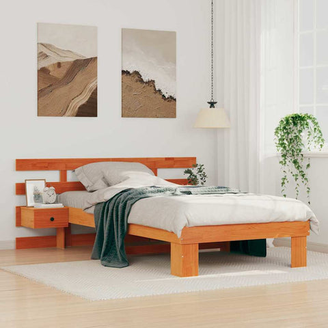 vidaXL Bed Frame with Headboard Wax brown 80 x 200 cm Solid pine wood