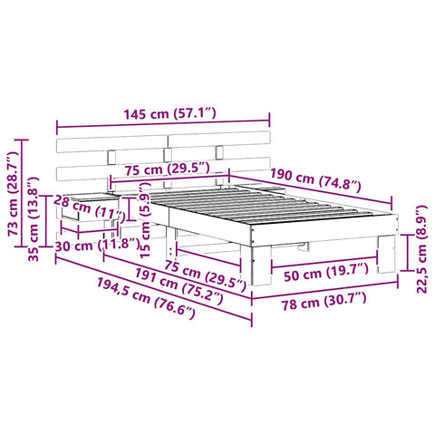 vidaXL Bed Frame with Headboard Wax brown 75 x 190 cm Solid pine wood
