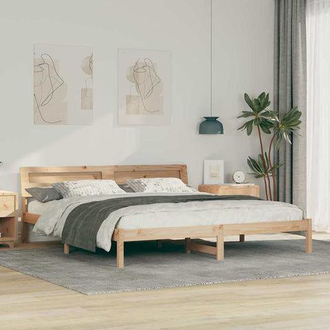 vidaXL Bed Frame with Headboard Brown 180 x 200 cm Solid pine wood