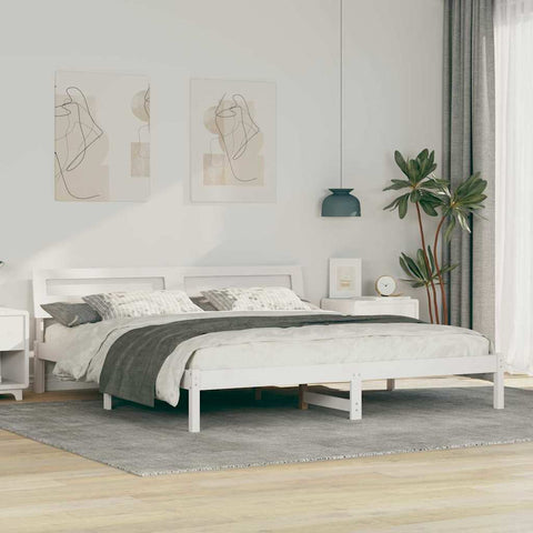 vidaXL Bed Frame with Headboard White 180 x 200 cm Solid pine wood