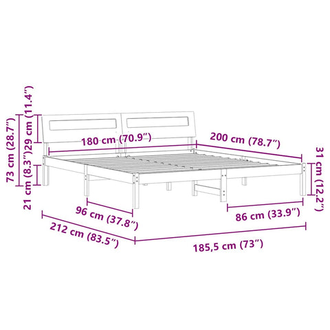 vidaXL Bed Frame with Headboard White 180 x 200 cm Solid pine wood