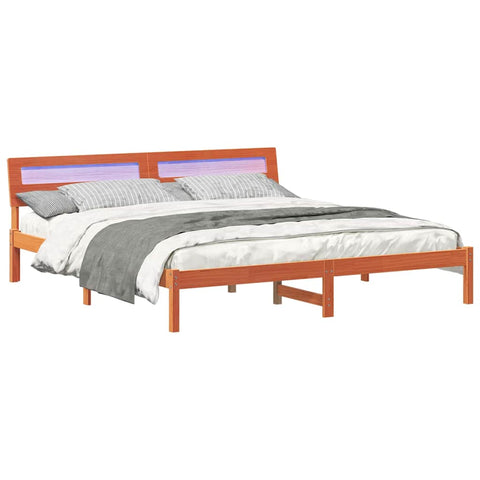 vidaXL Bed Frame with Headboard Wax brown 180 x 200 cm Solid pine wood