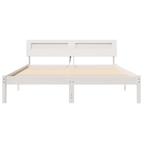 vidaXL Bed Frame with Headboard White 160 x 200 cm Solid pine wood