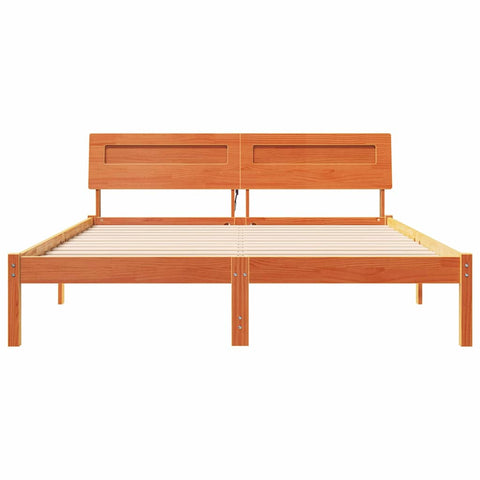 vidaXL Bed Frame with Headboard Wax brown 160 x 200 cm Solid pine wood