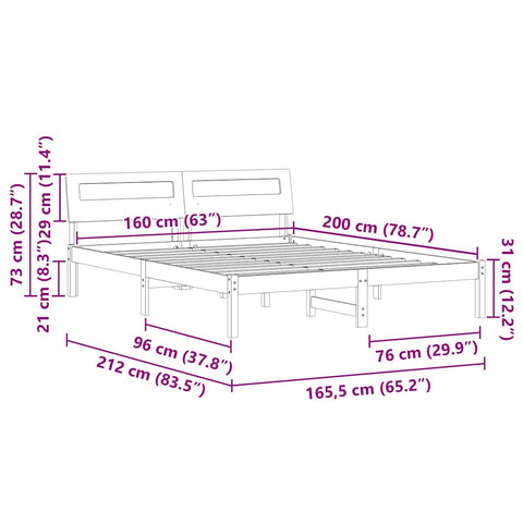 vidaXL Bed Frame with Headboard Wax brown 160 x 200 cm Solid pine wood