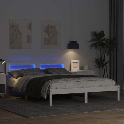 vidaXL Bed Frame with Headboard White 150 x 200 cm Solid pine wood