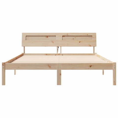 vidaXL Bed Frame with Headboard Brown 140 x 200 cm Solid pine wood