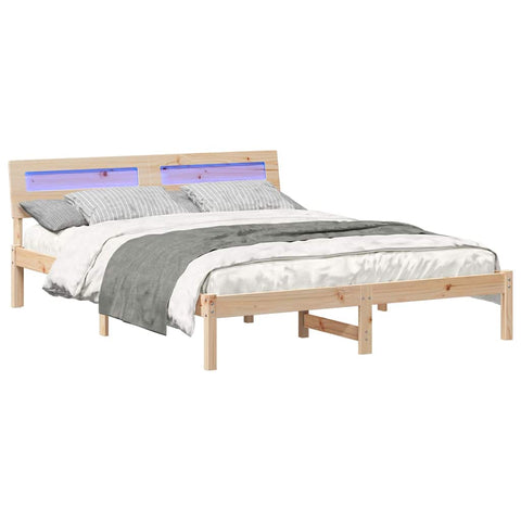 vidaXL Bed Frame with Headboard Brown 140 x 200 cm Solid pine wood