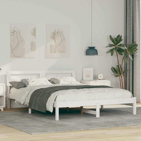 vidaXL Bed Frame with Headboard White 140 x 200 cm Solid pine wood