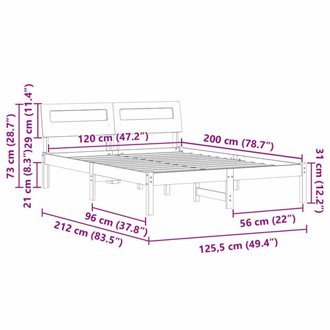 vidaXL Bed Frame with Headboard White 120 x 200 cm Solid pine wood