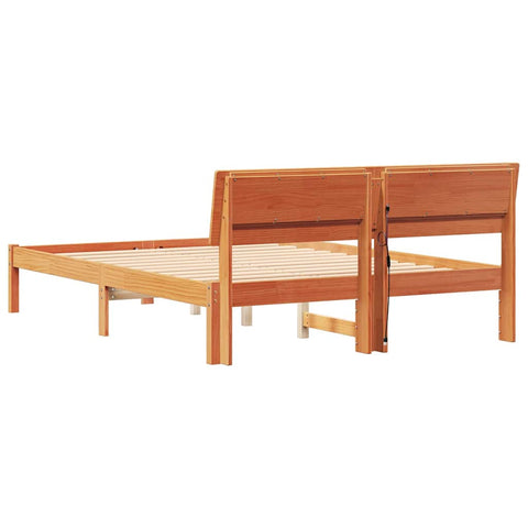 vidaXL Bed Frame with Headboard Wax brown 120 x 200 cm Solid pine wood