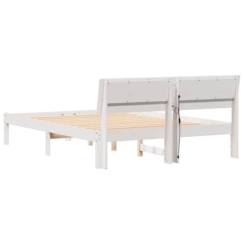 vidaXL Bed Frame with Headboard White 140 x 190 cm Solid pine wood