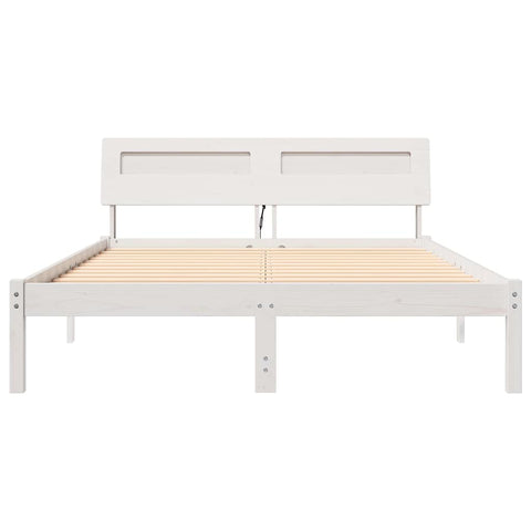 vidaXL Bed Frame with Headboard White 140 x 190 cm Solid pine wood