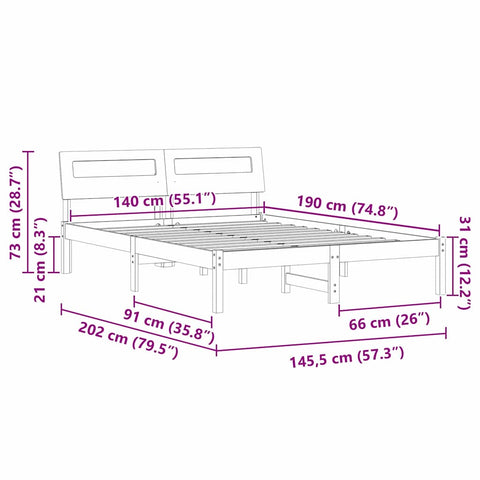 vidaXL Bed Frame with Headboard White 140 x 190 cm Solid pine wood