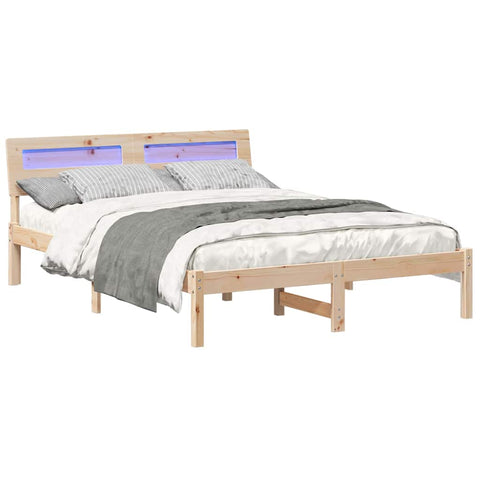 vidaXL Bed Frame with Headboard Brown 135 x 190 cm Solid pine wood