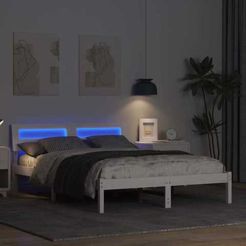 vidaXL Bed Frame with Headboard White 120 x 190 cm Solid pine wood