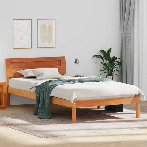 vidaXL Bed Frame with Headboard Wax brown 100 x 200 cm Solid pine wood