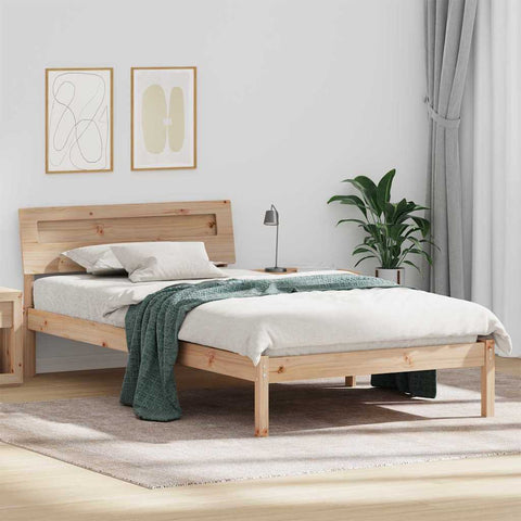 vidaXL Bed Frame with Headboard Brown 90 x 200 cm Solid pine wood