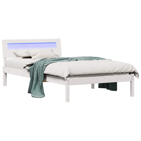 vidaXL Bed Frame with Headboard White 90 x 200 cm Solid pine wood