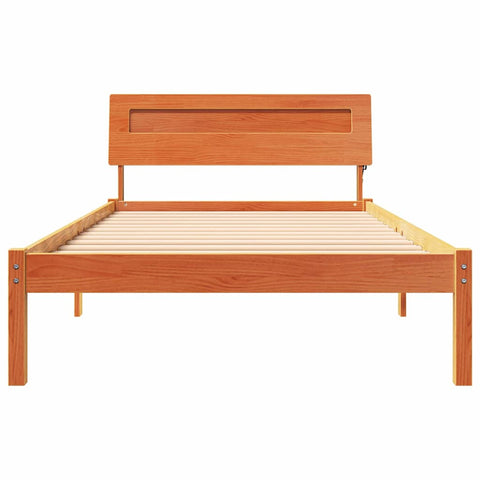 vidaXL Bed Frame with Headboard Wax brown 90 x 200 cm Solid pine wood