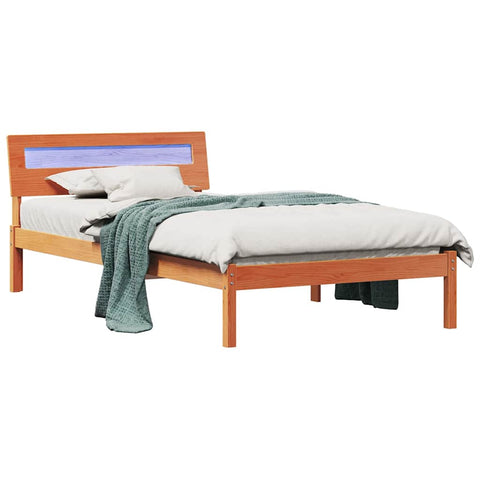 vidaXL Bed Frame with Headboard Wax brown 90 x 190 cm Solid pine wood