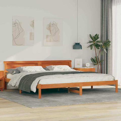 vidaXL with LED Strip Lights with Headboard Wax brown 180 x 200 cm Solid pine wood