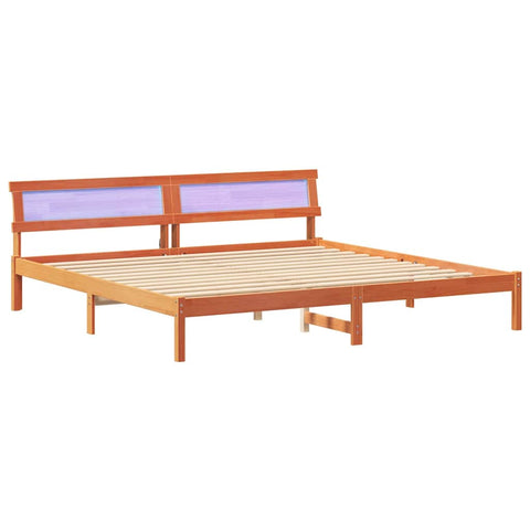 vidaXL with LED Strip Lights with Headboard Wax brown 180 x 200 cm Solid pine wood