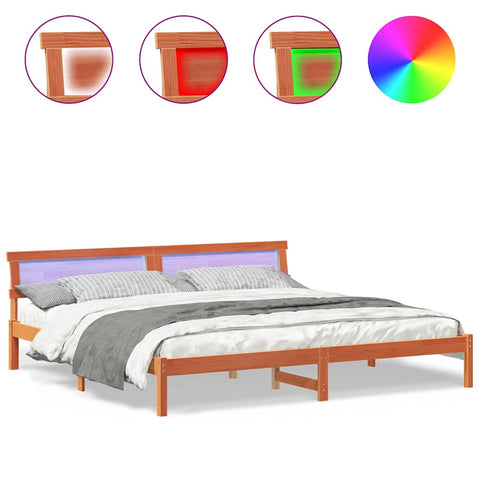 vidaXL with LED Strip Lights with Headboard Wax brown 180 x 200 cm Solid pine wood
