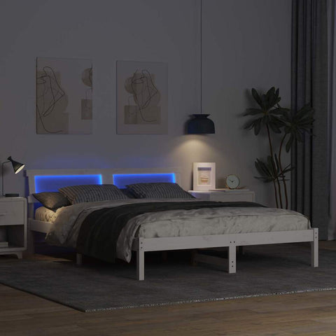 vidaXL Bed Frame with Headboard White 160 x 200 cm Solid pine wood