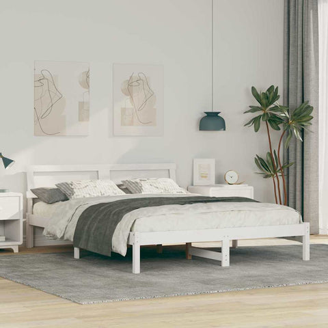 vidaXL Bed Frame with Headboard White 160 x 200 cm Solid pine wood