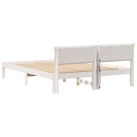 vidaXL Bed Frame with Headboard White 160 x 200 cm Solid pine wood