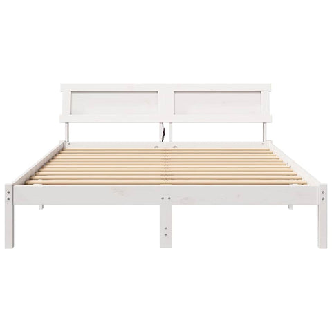 vidaXL Bed Frame with Headboard White 160 x 200 cm Solid pine wood