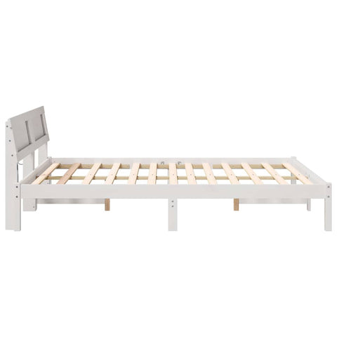 vidaXL Bed Frame with Headboard White 160 x 200 cm Solid pine wood