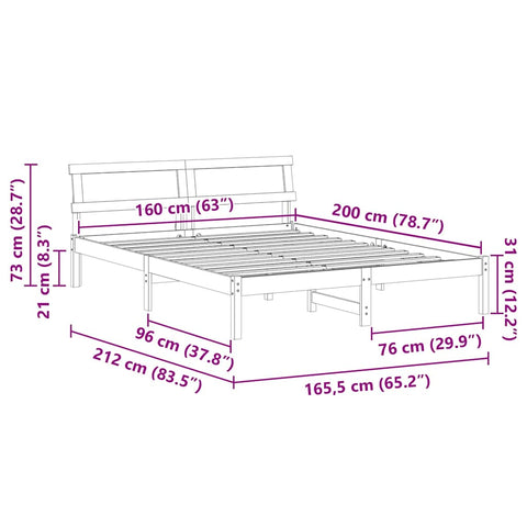 vidaXL Bed Frame with Headboard Wax brown 160 x 200 cm Solid pine wood