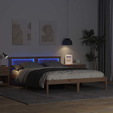 vidaXL Bed Frame with Headboard Brown 150 x 200 cm Solid pine wood