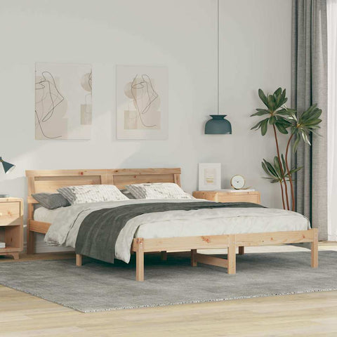 vidaXL Bed Frame with Headboard Brown 150 x 200 cm Solid pine wood