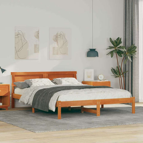 vidaXL Bed Frame with Headboard Wax brown 150 x 200 cm Solid pine wood
