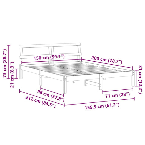 vidaXL Bed Frame with Headboard Wax brown 150 x 200 cm Solid pine wood