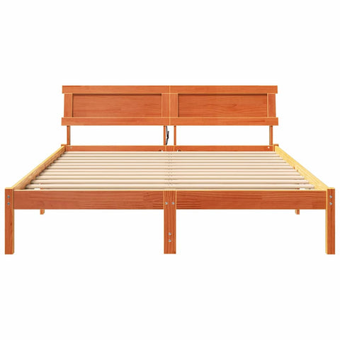 vidaXL Bed Frame with Headboard Wax brown 140 x 200 cm Solid pine wood