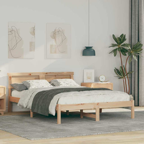 vidaXL Bed Frame with Headboard Brown 120 x 200 cm Solid pine wood