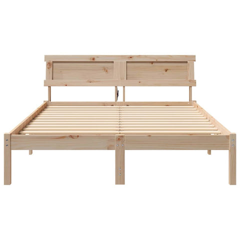 vidaXL Bed Frame with Headboard Brown 140 x 190 cm Solid pine wood